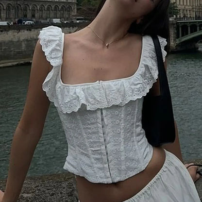 White Corset Lace Up Tank Top - Vibin Sleek Fashion