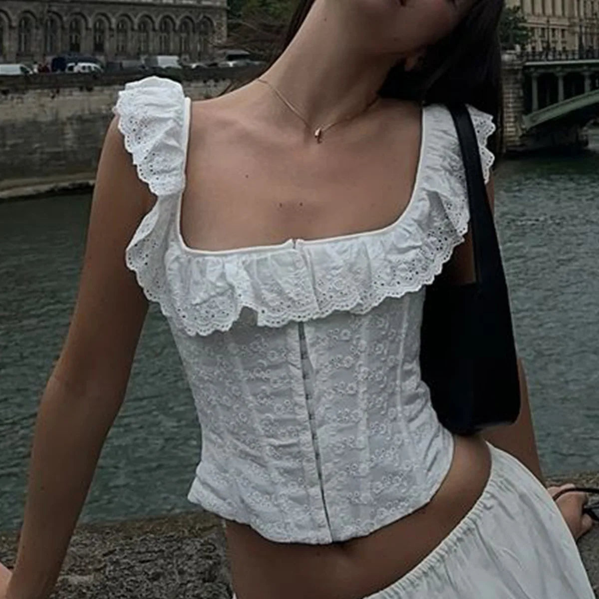 White Corset Lace Up Tank Top - Vibin Sleek Fashion